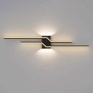 Imagem de Aplique de parede geométrico linear, luminária de parede ultrafina em fita metálica com iluminação para cima e para baixo, luminárias de parede longas ultrafinas com intensidade regulável, l