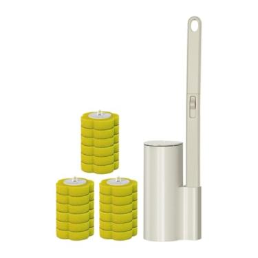 Imagem de KiBcsLic Escovas de Vaso Sanitário, Escovas de Limpeza, Produtos de Limpeza, Conjunto de Escovas de Vaso Sanitário, Cabeças de Escova de Reposição, Esponja Abr, Amarelo, Tamanho real