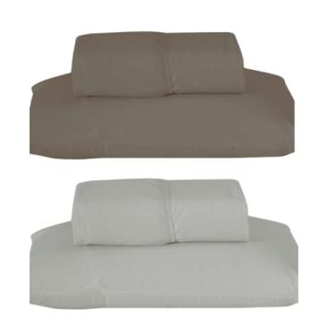 Imagem de Kit 2 Jogos de Lençol Solteiro com Elástico, 188x88x30cm, 80% Algodão 20% Poliéster, Percal 180 Fios, Cores Variadas, Inclui 2 Lençóis e 2 Fronhas (Cor: Marrom/Cinza)