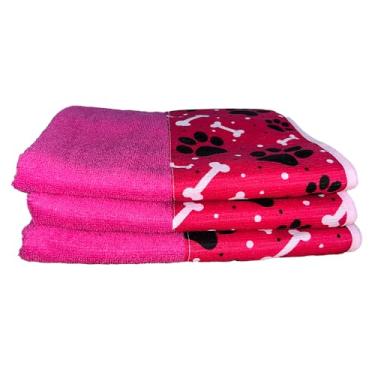 Imagem de Toalha de Banho Pet Splash, Alta Absorção, Secagem Rápida, 100% Poliéster, 70x100cm, Kit com 5 Peças, Barrado Decorativo com Estampa (Pink)