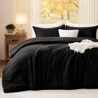 Imagem de Quataly Conjunto de edredom King grande, preto, 3 peças, macio, leve e respirável, tamanho king size grande (300 x 2 fronhas)