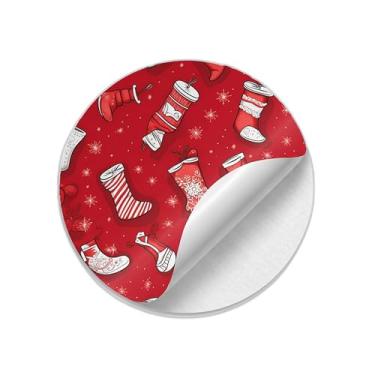 Imagem de Adesivos Redondos Natalinos 25 Unidades Com Estampa 'O Natal Está Aqui' - Tamanho 50x50cm