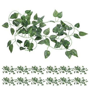 Imagem de SIWOTED 12 unidades de rattan de plástico DIY decoração de folha verde para porta de balanço de cerca festa de casamento (Luxúria)