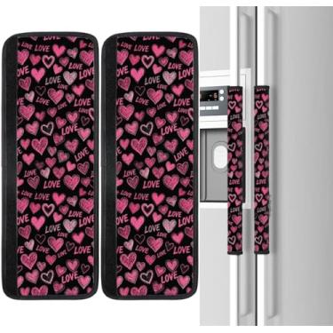 Imagem de YGPARK Conjunto de 2 capas de maçanetas de geladeira Love Heart, capas de maçaneta de geladeira de neoprene, lavável, protetor antiderrapante para geladeira e lava-louças, manopla de eletrodomésticos