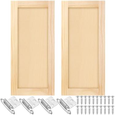 Imagem de Cinnvoice 2 peças de substituição de porta de armário de cozinha de pinho inacabado com 4 peças de dobradiças de armário de madeira coqueteleira de madeira para cozinha, banheiro, penteadeira