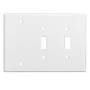 Imagem de Kingdder 1 peça de placa de parede branca de aço inoxidável para três grupos, 1-2, placa de interruptor de luz branca com acabamento brilhante, tamanho 3, 11,4 x 16,2 cm, receptáculo de tomada Gfci