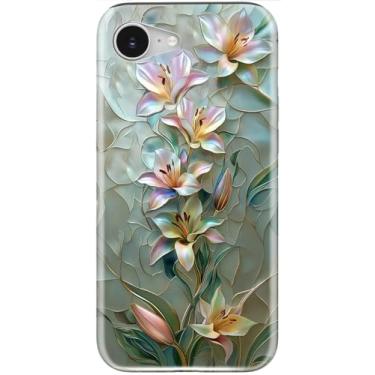 Imagem de LUMARKE Capa fofa para iPhone 16e - compatível com carregamento sem fio - silicone macio de camada dupla + capa rígida - design floral moderno - capa de telefone brilhante para mulheres - lírios de