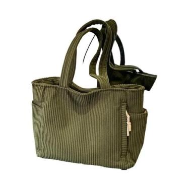 Imagem de Bolsa Tote de Veludo Cotelê - Grande Capacidade, Leve e com Zíper, Ver