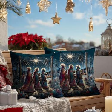 Imagem de HOMETITUTE Conjunto de 2 capas de almofada de três reis para o dia dos três reis 45,7 x 45,7 cm, decoração macia de três reis, presépio noturno, estrela de Belém, capas de almofadas quadradas para