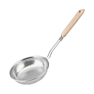 Imagem de Escorredor De Aço Inoxidável Com Cabo De Madeira, Colher De Malha Fina