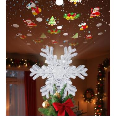 Imagem de Decorações iluminadas para árvore de Natal, luzes de LED embutidas com projetor giratório de 360°, lantejoulas prateadas para decoração de árvore de Natal, Ano Novo, festas de fim de ano