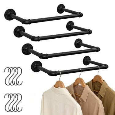 Imagem de Aduanbang Suporte industrial de parede para roupas, barra de ferro preto resistente de 54 cm, haste removível para armazenamento de armário (4)