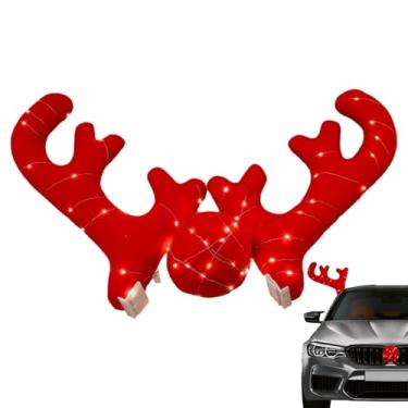 Imagem de Chifres de veado de carro, chifres de Natal, kit de decoração de carro, fantasia de caminhão de veado de rena para caminhão SUV, decoração de veículo de alce