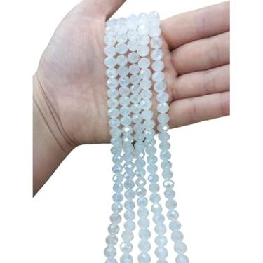 Imagem de Fio de Cristal Achatado 8mm com Furo para Bijuterias e Artesanato – Kit 5 Fios de Contas de Vidro Coloridas (Branco Gelo Transp.Leit.Boreal)