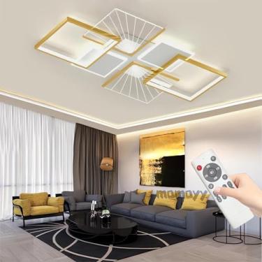 Imagem de Luminária de teto inteligente de 43,31 polegadas, grande, com LED moderno e dimerizável, controle remoto, estrutura em metal e acrílico, ideal para sala de estar, quarto e cozinha (B, 110 cm