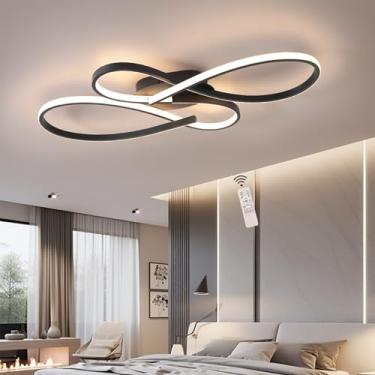 Imagem de Luminária de teto LED dimerizável para sala de estar e quarto, com controle remoto, design moderno e criativo em alumínio, ideal para iluminação interna de quartos e salas de jantar (preta -