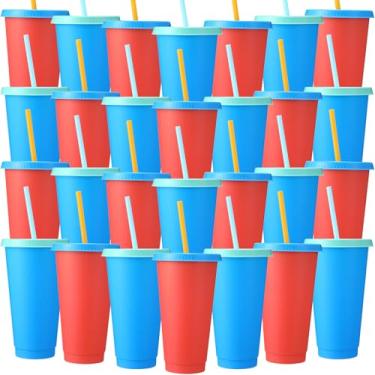 Imagem de Honeydak Pacote com 30 copos com canudo e tampa, copos a granel para presentes, garrafa de água, café gelado, caneca de viagem, copos de plástico reutilizáveis para festas de aniversário, 680 a 765 g