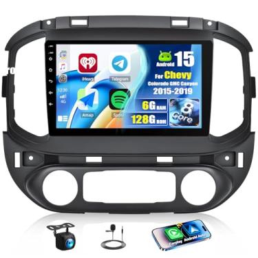Imagem de [8 núcleos 6G + 128G] Android 15 estéreo para carro Chevy Colorado GMC Canyon 2015-2019 com carro sem fio CarPlay Android Auto, tela sensível ao toque de 22.9 cm com link espelhado, WiFi/GPS DSP