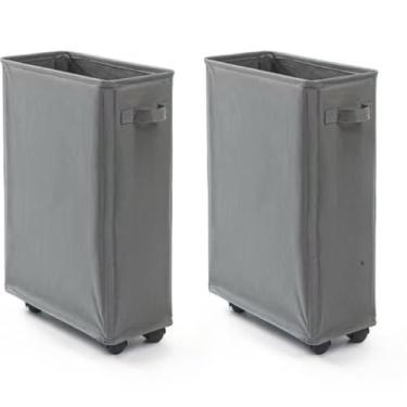 Imagem de Cesto de Roupa Suja Dobrável Com Rodas Universais Tecido Oxford,Organizador para Quarto e Banheiro,Ideal para Famílias(Cinza escuro KTI2)