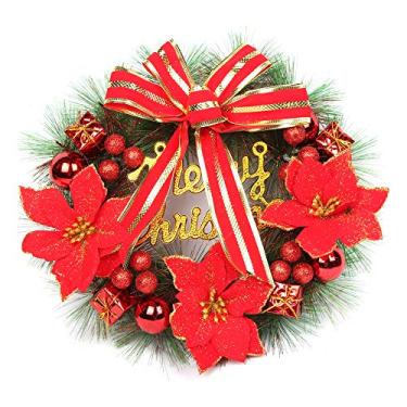 Imagem de Coroa com Luz de Corda LED Plantas Artificiais Guirlanda Flores Feliz Ornamentação Suspensão para Porta da Frente Parede Janela Decoração Festiva