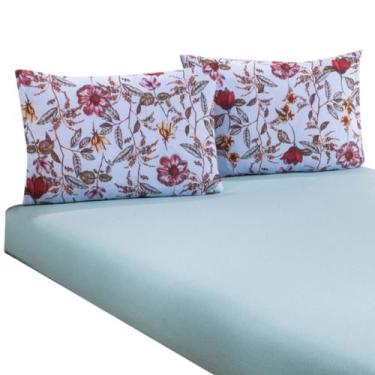 Imagem de Jogo de Lençol Casal Malha 100% Algodão 03 Peças Com Elástico Rosas - 