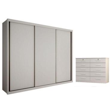 Imagem de Guarda Roupa Casal Palazzo E Gaveteiro Milão Com Chave Neve - Novo Horizonte