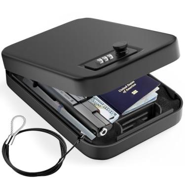 Imagem de Cofre de segurança SAFESteel com teclado mecânico, caixa de segurança oculta com cabo de aço, cofre portátil para escritório de viagem em casa, 24 x 16,5 x 4,7 cm