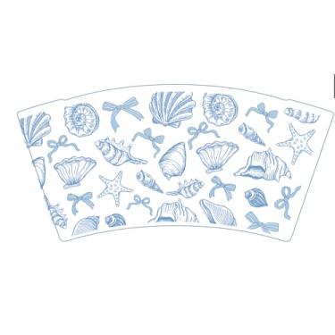 Imagem de JarThenaAMCS 50 peças de copos de papel arco oceano laço azul estrela do mar copos descartáveis para bebidas quentes e frias verão sob o mar suprimentos de mesa, 255 g
