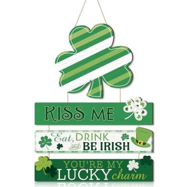 Imagem de KAIRNE Placa de Dia de São Patrício, placas de madeira para porta de trevo verde, arte de parede de madeira irlandesa da sorte, decoração de ferradura de trevo verde, decoração de casa de fazenda de