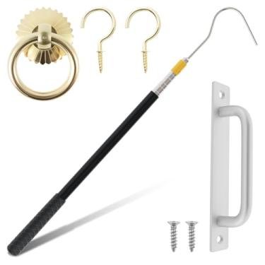 Imagem de MABCIRY Conjunto de ganchos de sistema de tração de sótão de aço inoxidável com parafuso de alça, kit de sistema de puxar para baixo de escada, anel de latão para inspeções de telhado no sótão