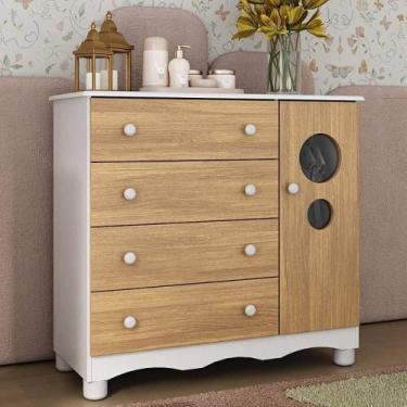 Imagem de Cômoda Infantil 95cm 1 Porta Com Vidro E 4 Gavetas Suspiro Multimóveis