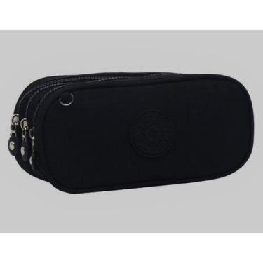 Imagem de Estojo Escolar Masculino Feminino Grande 3 Ziperes Triplo Cores:Preta 