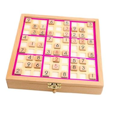 Imagem de oshhni Jogo de tabuleiro Sudoku de madeira, jogo de mesa, desenvolve o raciocínio lógico, brinquedo leve e quebra-cabeças matemáticos para crianças, Rosa