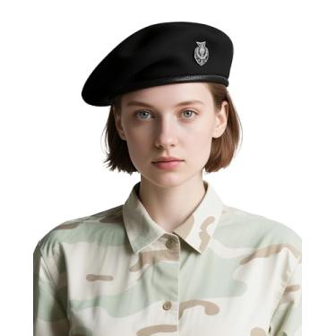 Imagem de Boinas para mulheres e homens - Boina militar estilo exército dos EUA 100% lã, visual vintage de oficial britânico., Preto, G