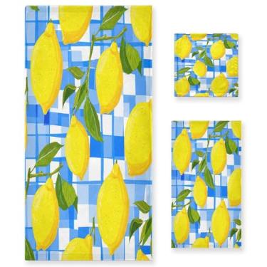Imagem de xigua Conjunto de toalhas de banheiro com limões amarelos absorventes macios 3 peças toalha de banho toalha de mão toalhas decorativas para banheiro, academia, hotel, praia, piscina
