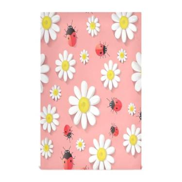 Imagem de Wassud Toalhas de cozinha Joaninhas e Margaridas Toalhas de prato de cozinha 1 pacote panos de prato macios com laço para pendurar toalha de mão super absorvente de secagem rápida toalhas de chá de