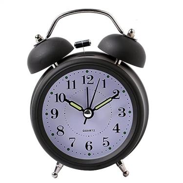 Imagem de x3anggyt5 Despertador para quarto, despertador alto com luz de fundo, operado por bateria, silencioso, sem tique-taque, para pessoas com sono pesado, relógio de mesa decorativo extra retrô com sino