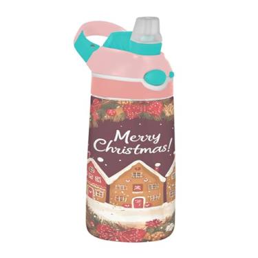 Imagem de xigua Garrafa de água Tritan de guirlanda de Natal com bico de silicone, 480 ml à prova de vazamento portátil para bebidas esportivas com botão bloqueável e alça larga