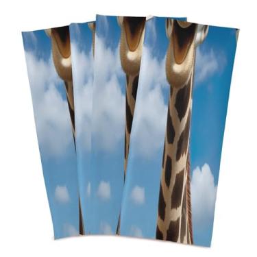 Imagem de Wassud Toalhas de cozinha três girafas panos de prato de cozinha pacote com 4 panos de prato macios com laço para pendurar toalha de mão super absorvente de secagem rápida toalhas de chá de mesa