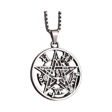 Imagem de Colar Pentagrama Masculino Em Aço Inoxidável Com Pingente Tetragramatô