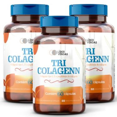 Imagem de Tri Colagenn 850mg - Colágeno Tipos 1, 2 e 3 em 60 Cápsulas - Suporte Completo para Pele, Articulações, Cabelos e Unhas - Alta Absorção e Pureza - Suplemento Alimentar de Tripla Ação - 3 potes