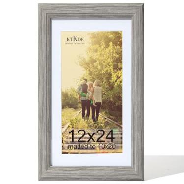 Imagem de KTKDE Moldura de 30 x 61 cm, moldura para pôster, imagens 25 x 50 com tapete ou 30 x 60 sem, vidro temperado, 61 x 30 cm, moldura de madeira cinza, para galeria de parede, melhor presente