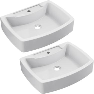 Imagem de Kit 02 Cubas de Apoio Retangular Para Banheiro Lavabo C01 RT50 Branco - Lyam Decor