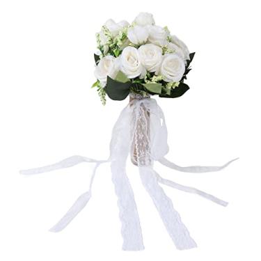 Imagem de ZJchao Buquê de Noiva Artificial Realista para Fotografia de Casamento, Flores Elegantes para Casamento Rústico, Buquês de Dama de Honra para Festa Vintage, Adereços para Cerimônias de Igreja,