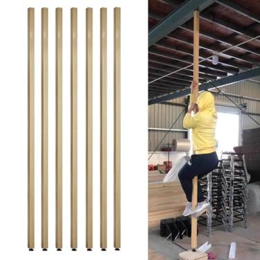 Imagem de Divisória de sala de ripas de madeira ajustáveis - Suporte de divisória do chão ao teto, barreira de privacidade para sala de jantar, escada, escritório, altura ajustável de 2,3 a 7,7 pés (conjunto de