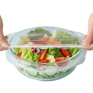 Imagem de kit com 100 Tampas Plásticas Elásticas Flexíveis Protetor de Alimentos Universal para Tigelas Potes e Vasilhas Touca Descartável Reutilizável para Frutas Alimentos e Churrasco - Transparente