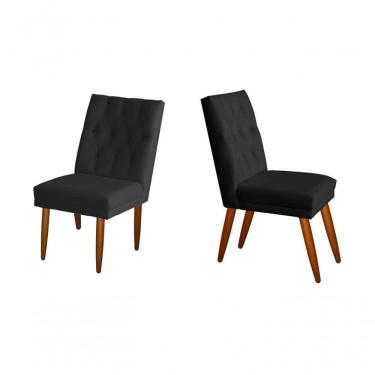 Imagem de Jogo 02 Cadeiras De Jantar Estofada Cozinha Paris Suede Preto Eli Móveis