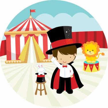 Imagem de Painel de Lona Redondo Mágico no Circo - Fabrika De festa, 130x130cm