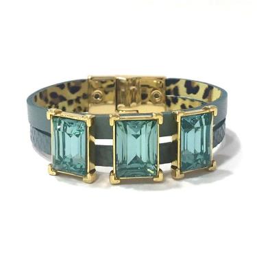 Imagem de Pulseira Armazem Rr Bijoux Couro Cristais Quadrados Azul