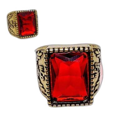 Imagem de Anel Dourado Envelhecido Pedra Vermelha Casa Dragão - Pjk store